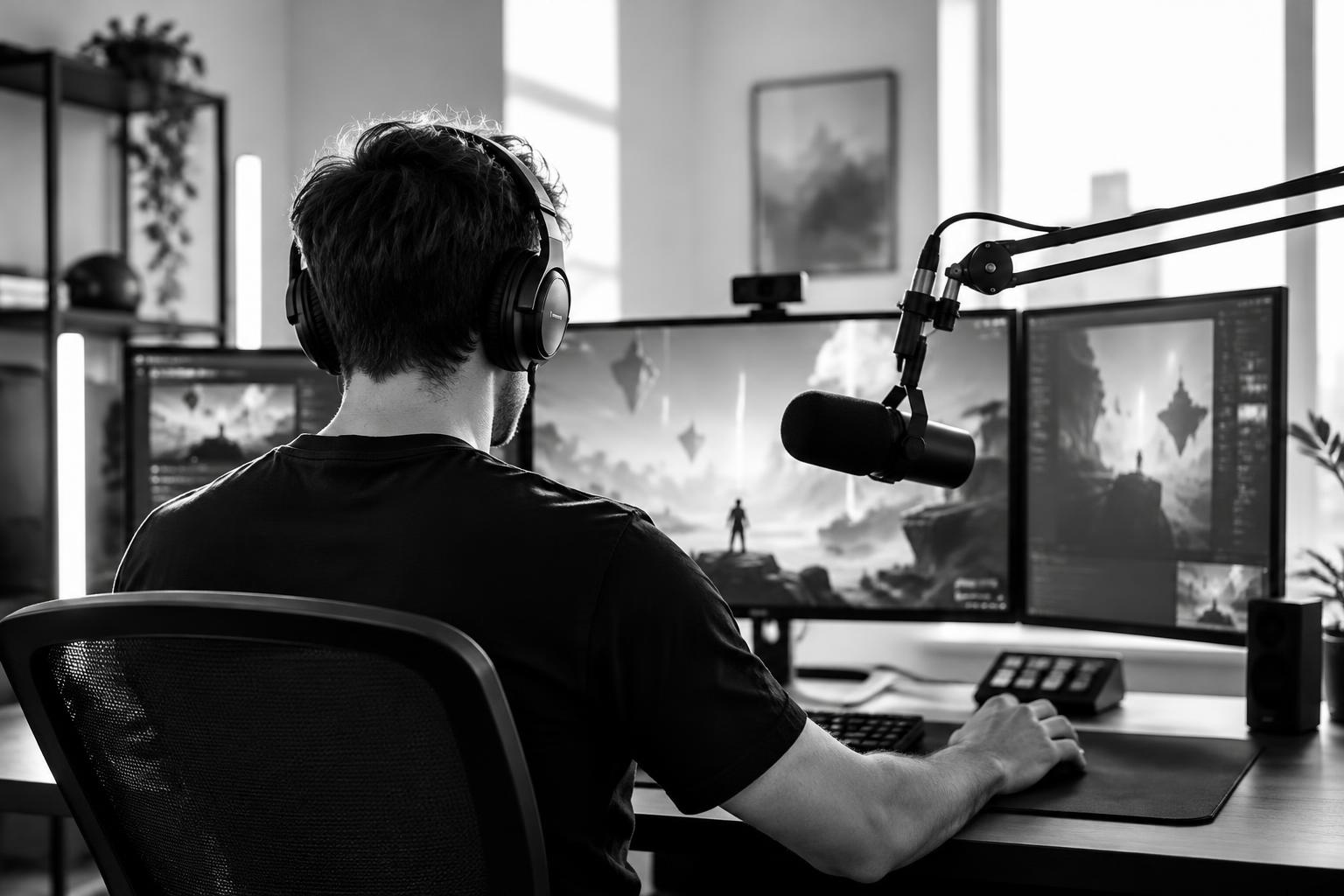 A streamer at a professional gaming setup