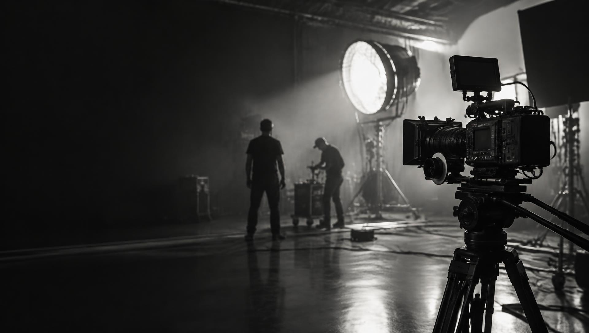 Cinema camera and production crew in a studio